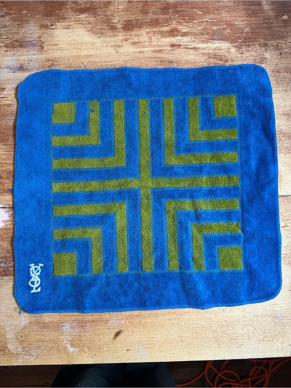 Yves Saint Laurent Blue and Olive Geometric Face Cloth